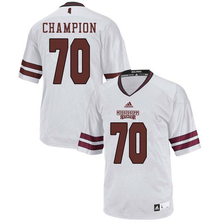 Men #70 Tommy Champion Mississippi State Bulldogs College Football Jerseys Sale-White